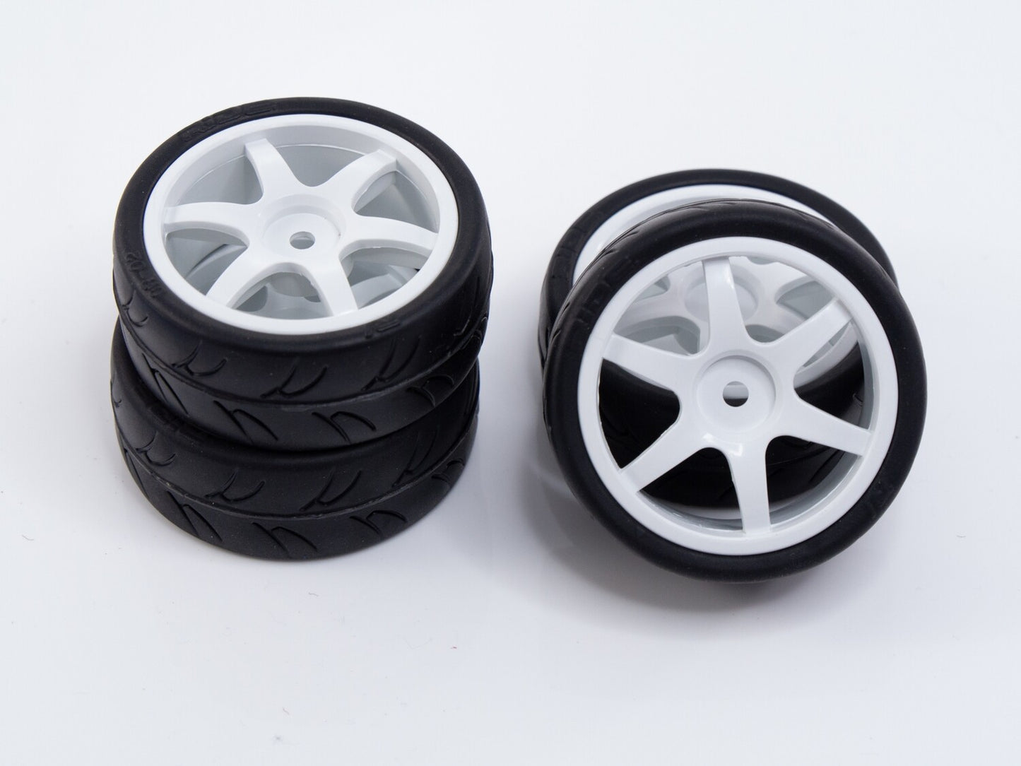 Gravity RC - USGT non belted pre glued tires ( six spoke wheel, white) (4)