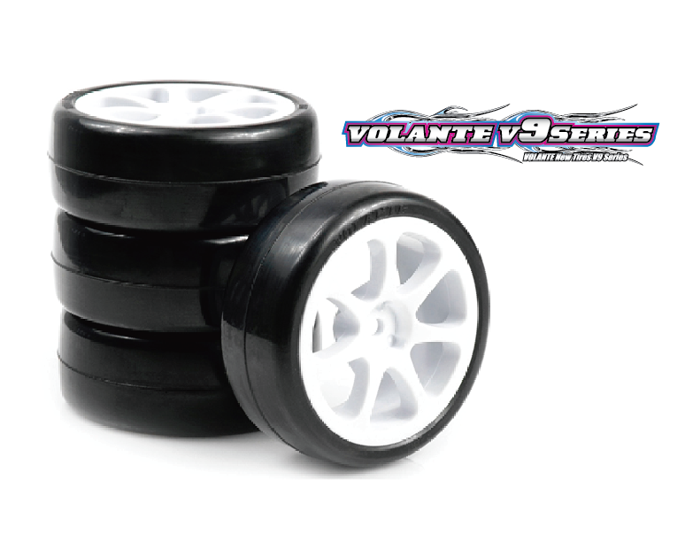 VOLANTE - V9X 28R-CP 1/10 TC Indoor Carpet Rubber Tire Pre-glued SPOKED WHEELS 4pcs