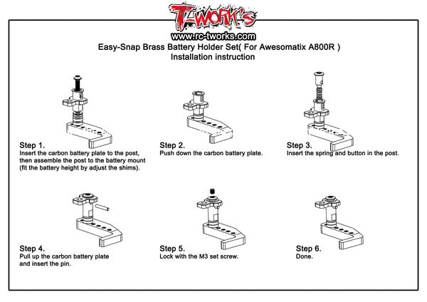 T Works TE-257-A800-B Easy-Snap Brass Battery Holder Set ( For Awesomatix A800R )