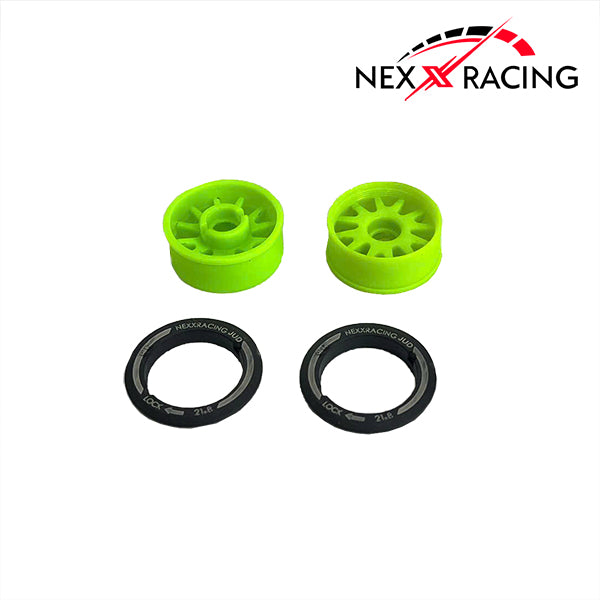 Nexxracing NXUSA-EVO-R+3-GR Nexx Racing “JUD” threaded carbon-fiber reinforced EVO Flanged Rear Wheels (2) pcs for Mini-Z (GREEN)