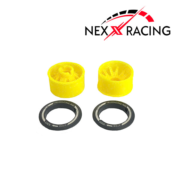 Nexxracing NXUSA-EVO-R+2-Y Nexx Racing “JUD” threaded carbon-fiber reinforced EVO Flanged Rear Wheels (2) pcs for Mini-Z (YELLOW)