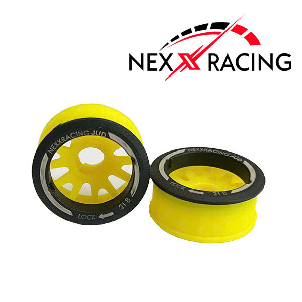 Nexxracing NXUSA-EVO-F-1-Y Nexx Racing “JUD” threaded carbon-fiber reinforced EVO Flanged Front Wheels (2) pcs for Mini-Z (YELLOW) (Copy)