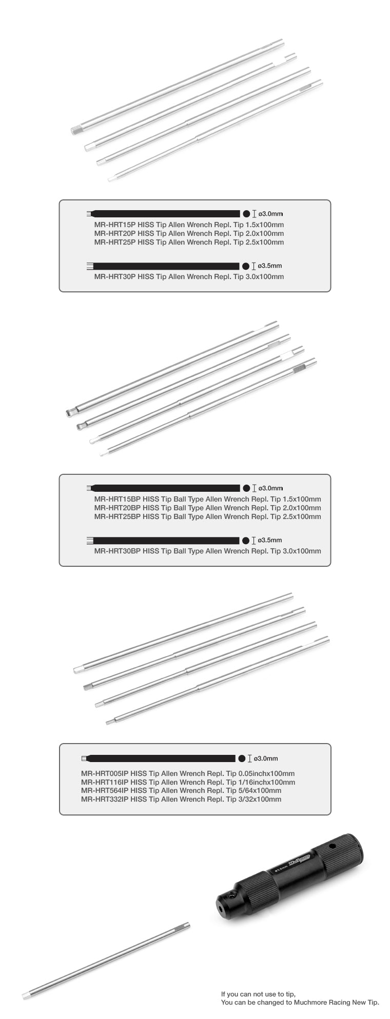 Muchmore Racing Products - MR-HRT30BP - HISS Tip Ball Type Allen Wrench Repl. Tip 3.0x100mm